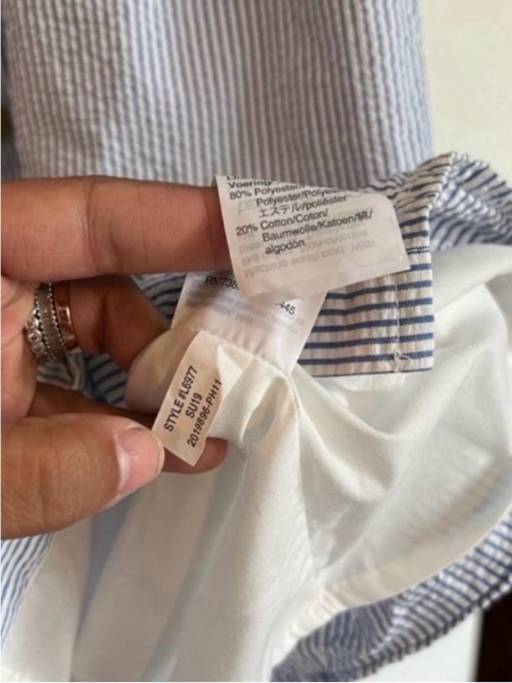 J. Crew blue and white pinstripe seersucker mini dress button front size 0 - Picture 4 of 5